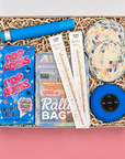 Curated party supplies gift box for college care package.