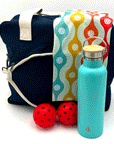 Pickleball-themed gift bag for enthusiasts with water bottle, towel, and balls