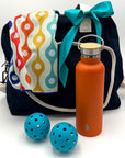 Rally Ready Pickleball Gift Bag with tote, water bottle, cooling towel, and pickleballs