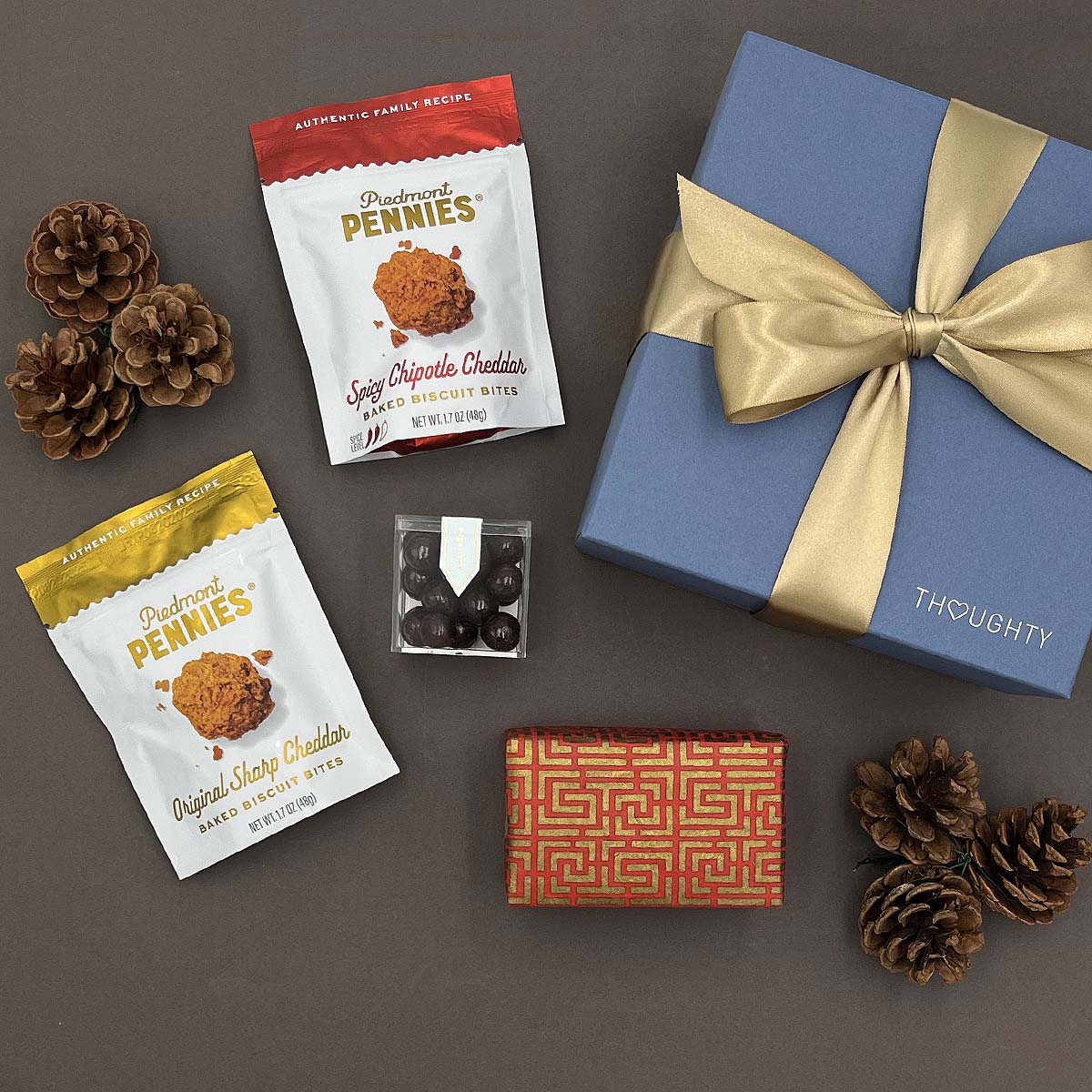 Snack Break Gift Box filled with chocolate caramels, cookies, and cheese bites