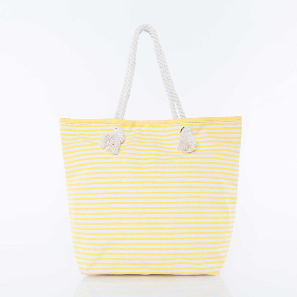 Yellow striped tote with rope handles