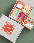 Colorful college gift box with Getting Things Done notebook, gradient pen and Brights highlighters