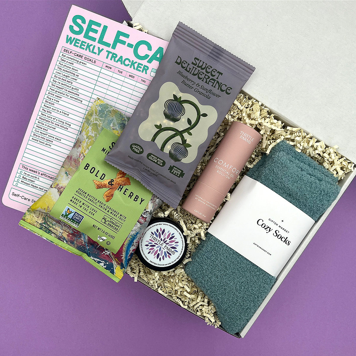 Mood boost gift box for college students with signature label and handwritten note card