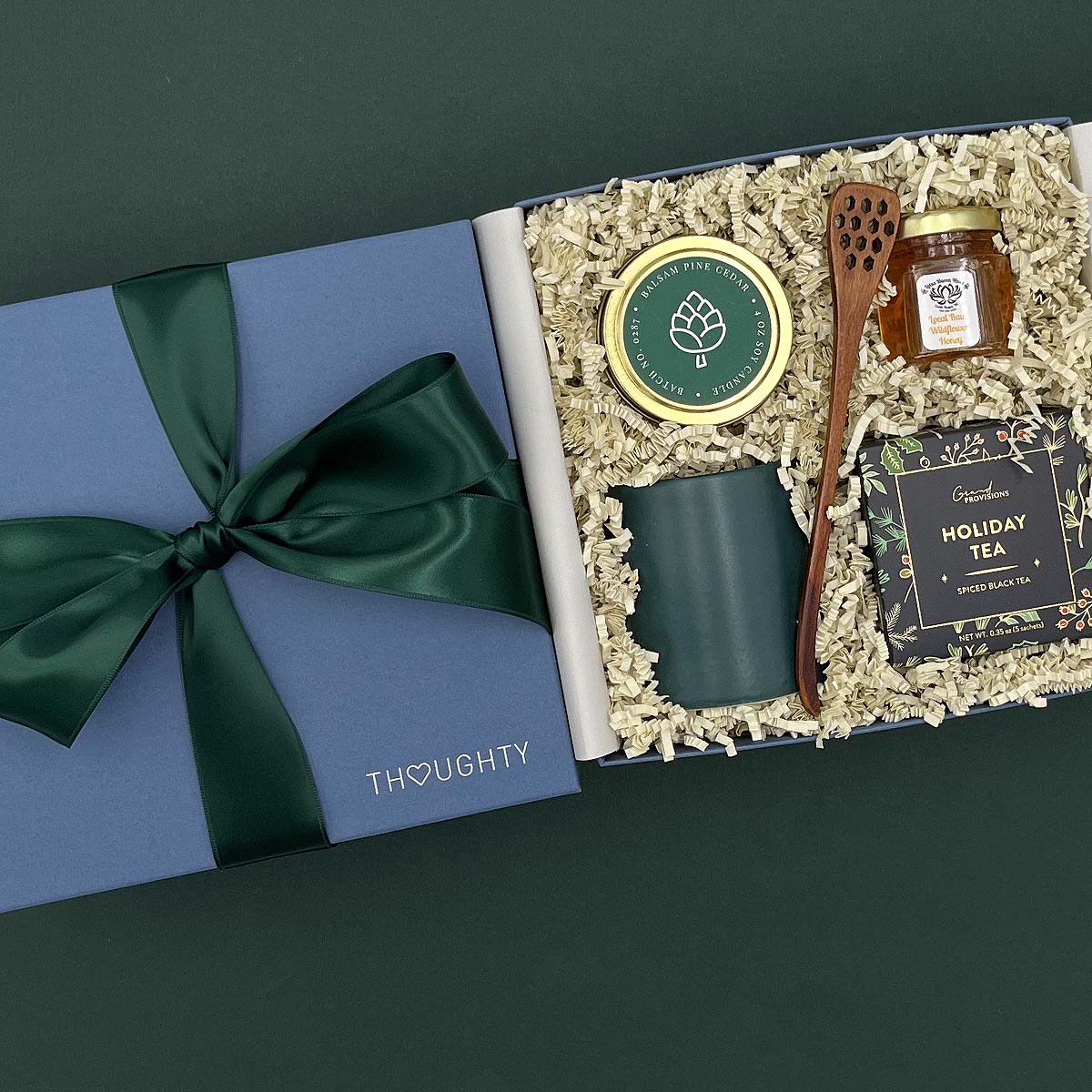 Thoughty Tea Time Gift Box tied with satin ribbon, perfect for gifting